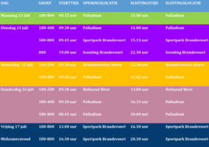 Schema met tijden